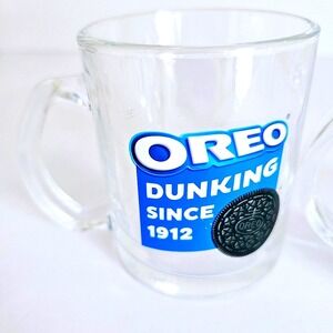 Oreo Glass Mugs Pair Dunking Since 1912 Clear Cookie Milk Cup Advertising Foodie